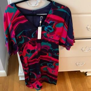 NWT Trina Turk Dress size 4. Navy, dark pink, teal and red - fully lined
